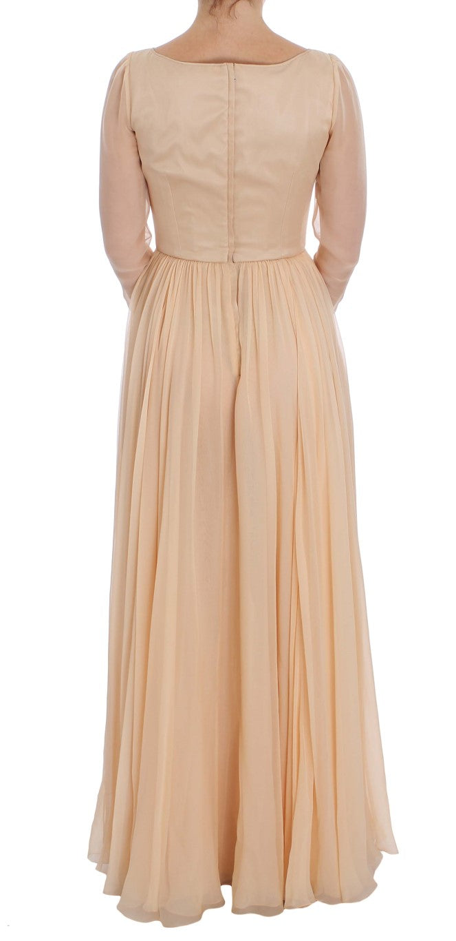 Elegant Beige Seide voller Länge Hülle Kleid