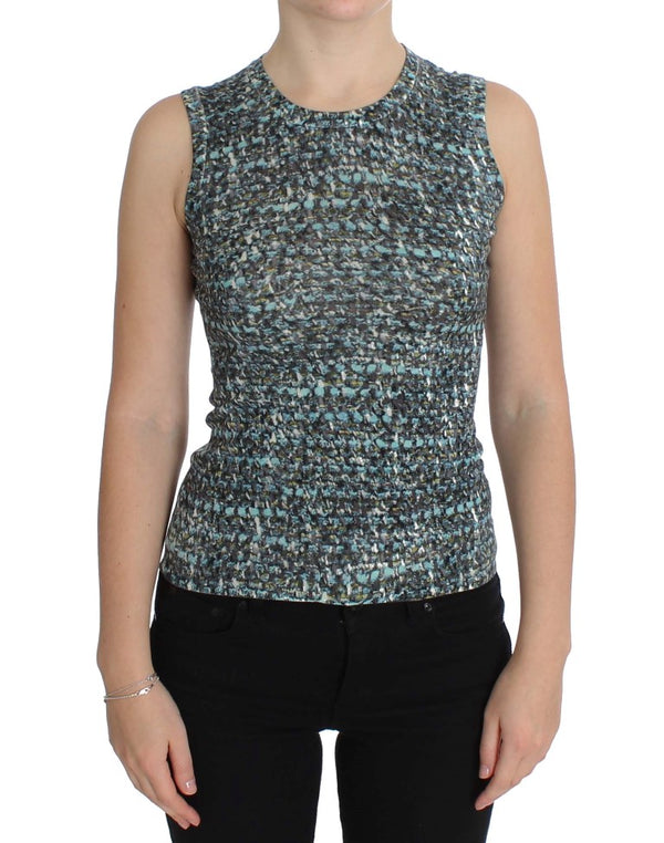 Elegante top pulluver con gilet di lana blu