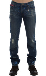 Chic Blue Wash Lackierte schlanke Fit Jeans