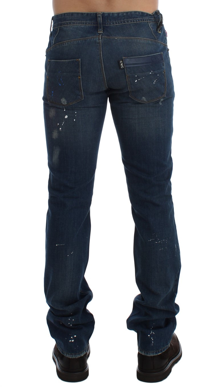 Jeans chic blu wash dipinti slim fit