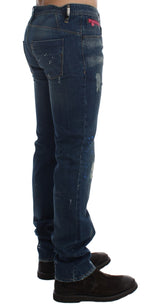 Jeans chic blu wash dipinti slim fit