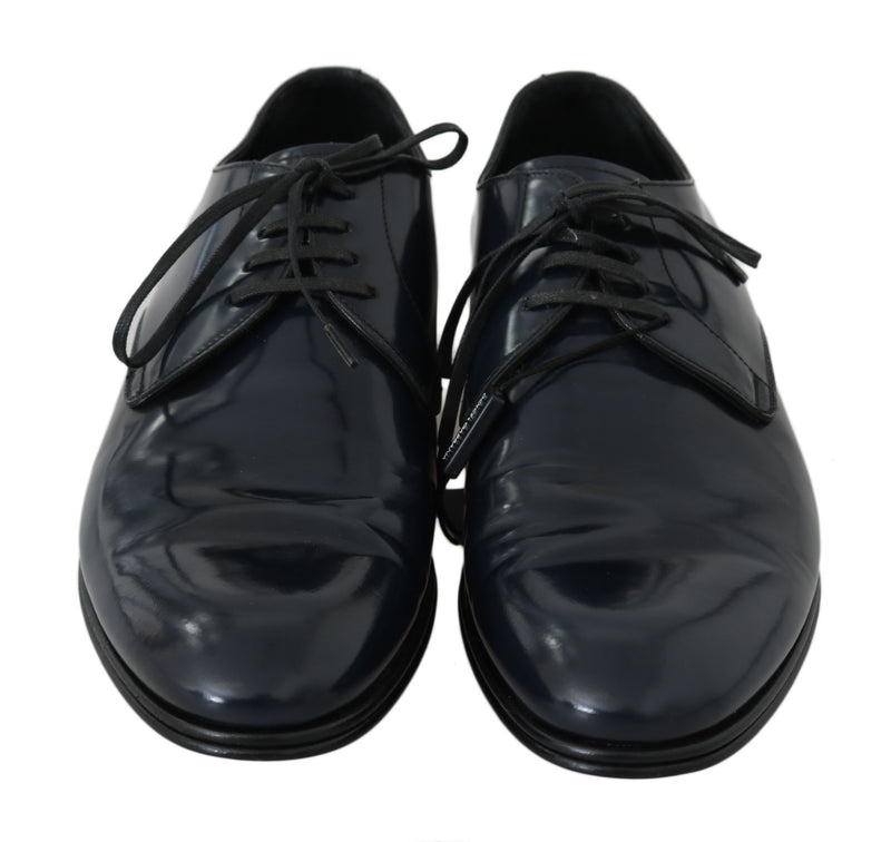 Elegante dunkelblaue Leder -Derby -Kleiderschuhe