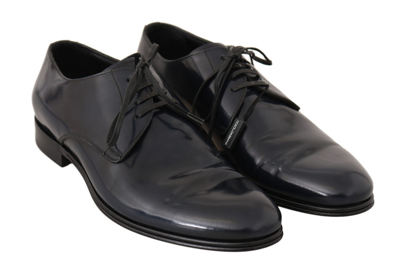 Elegantes zapatos de vestir derby de cuero azul oscuro