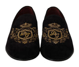 Mocassins noirs élégants avec broderie de la couronne en or