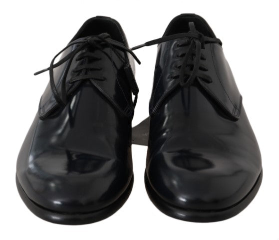 Elegantes zapatos Derby de cuero azul oscuro