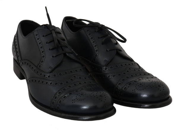 Eleganti scarpe Derby a Wingtip in pelle blu