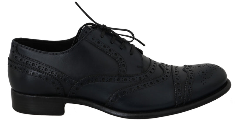 Elegante blaue Lederflügel -Derby -Schuhe