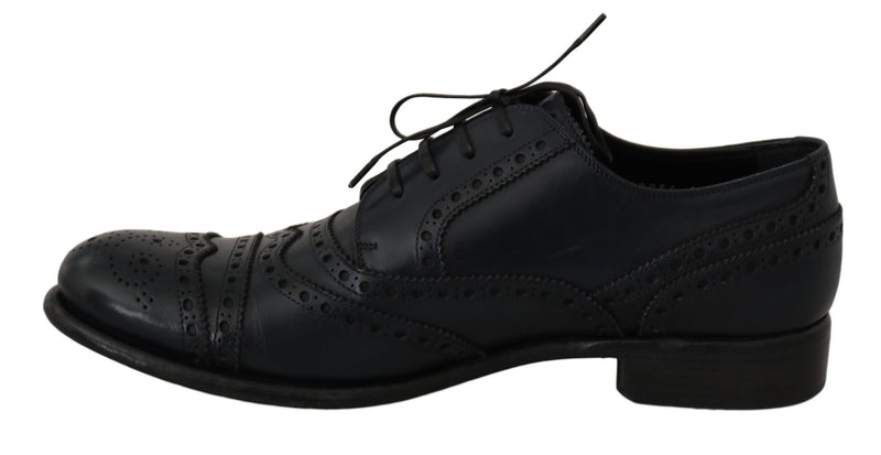 Elegante blaue Lederflügel -Derby -Schuhe