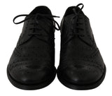 Elegante schwarze Leder Derby Wingtip -Kleidungsschuhe