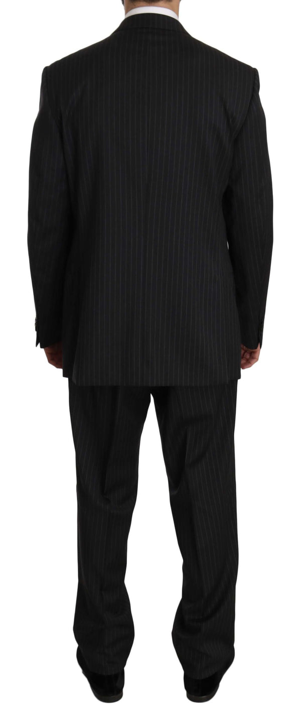 Elegant Black Striped Wool Suit