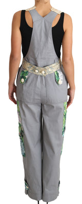 Exquisite Floral Embellished Denim Overalls