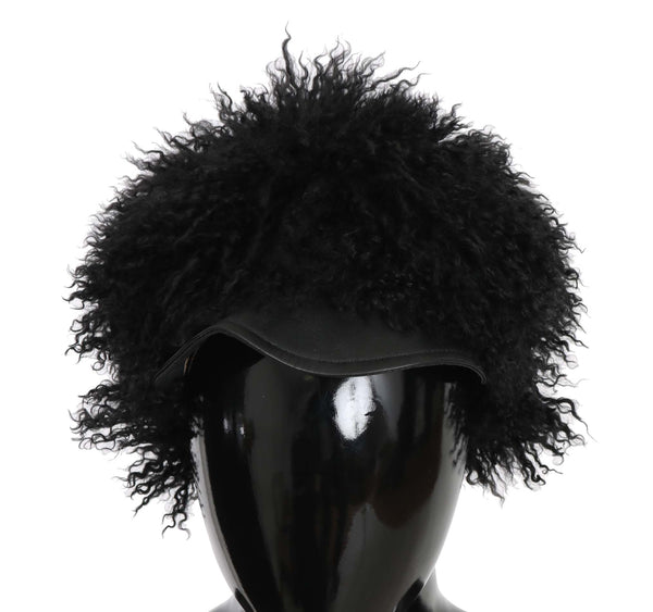 Chic Black Gatsby Cap en fourrure d'agneau tibet