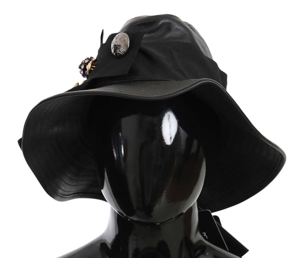 Elegante gorra de cloche de cuero negro