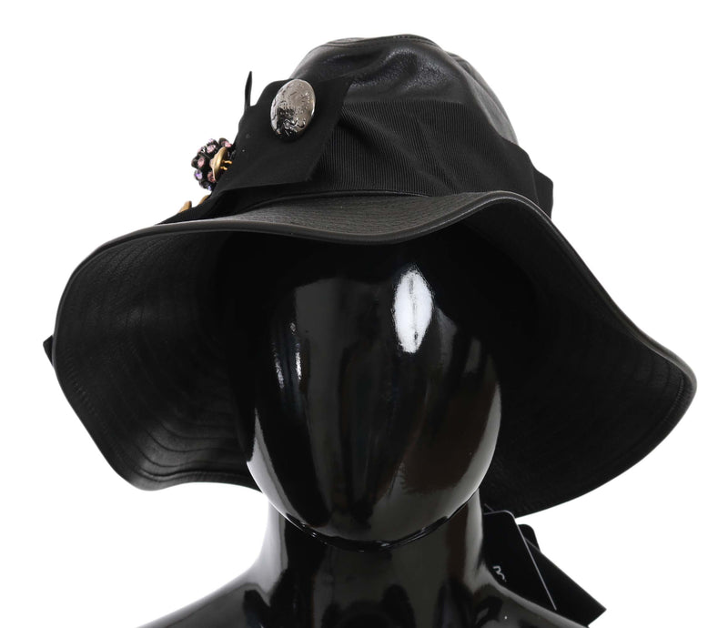 Casquette de cloche en cuir noir élégant