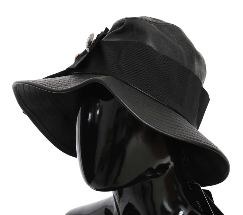 Elegante schwarze Leder -Cloche -Kappe