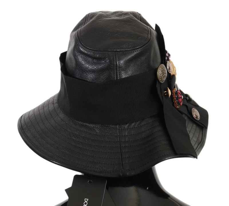 Elegante gorra de cloche de cuero negro