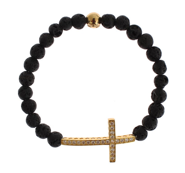 Bracciale di pietra di lava oro e nero elegante e nero