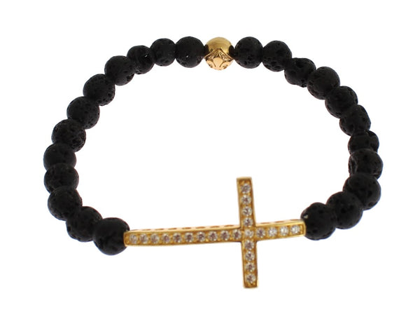 Elegantes Gold- und schwarzes Lavasteinarmband