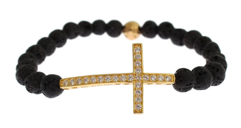 Bracciale di pietra di lava oro e nero elegante e nero