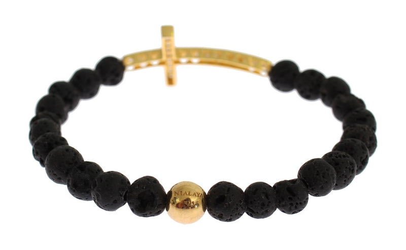 Bracciale di pietra di lava oro e nero elegante e nero