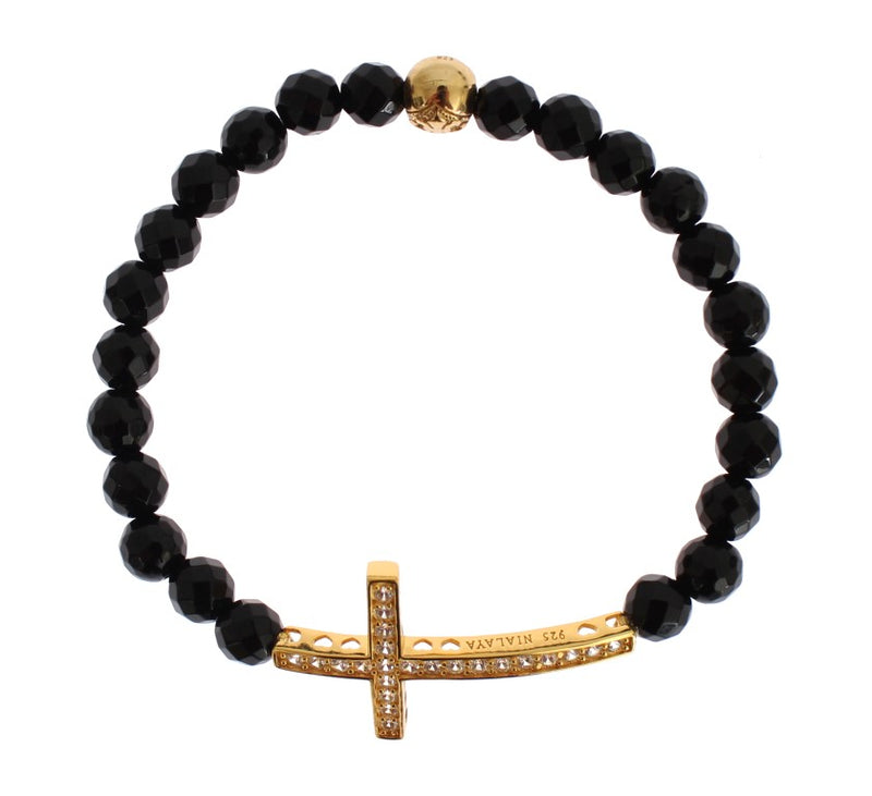 Brazalete esterlina chapada en oro con CZ Diamond Cross