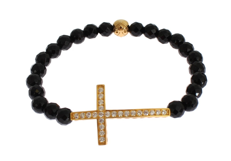 Brazalete esterlina chapada en oro con CZ Diamond Cross