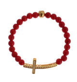 Elegante pulsera de cuentas de oro y coral rojo