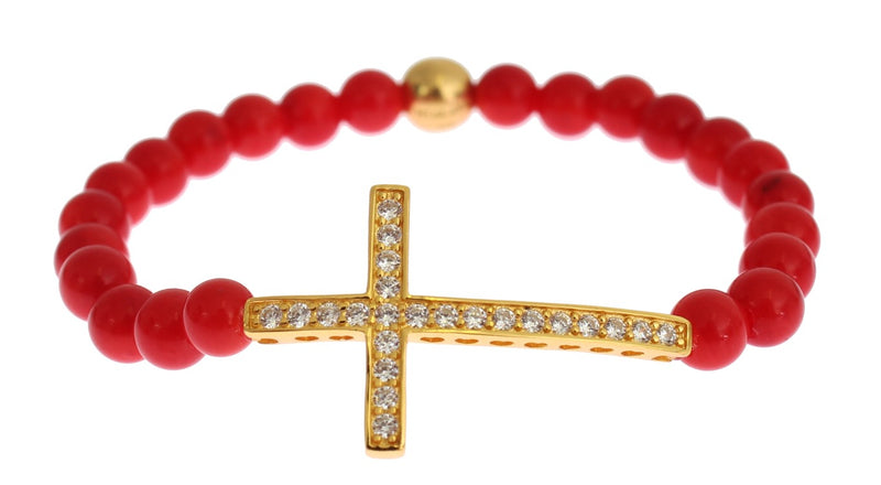 Bracciale in perline d'oro e corallo rosso elegante