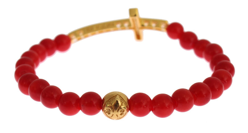 Elegantes Gold- und Rotkorallen -Perlenarmband