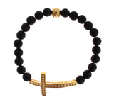 Chic Matt Onyx Perle & CZ Diamond Cross Armband