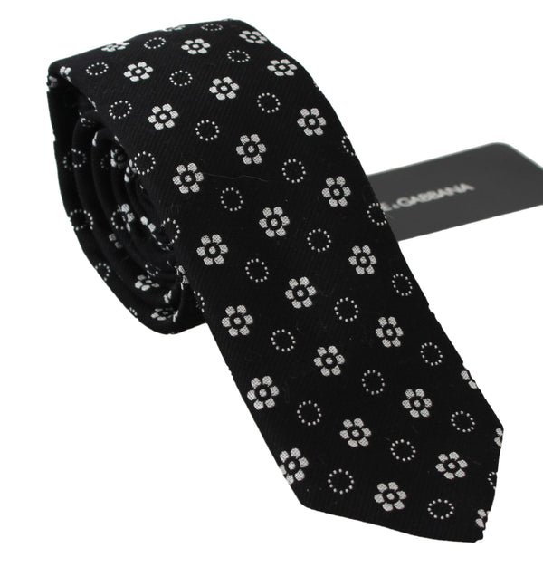 Elegante corbata de seda floral negra