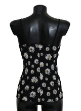 Elegantes schwarzes Gänseblümchen -Blumen -Spitzen -Chemise -Kleid