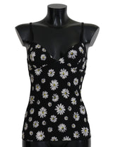 Elegantes schwarzes Gänseblümchen -Blumen -Spitzen -Chemise -Kleid