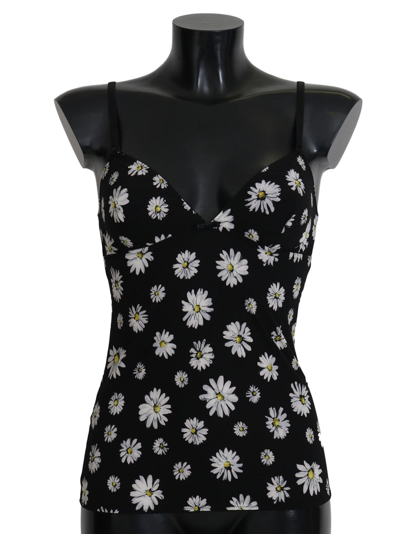 Elegant Black Daisy Floral Lace Chemise Robe