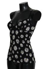 Elegantes schwarzes Gänseblümchen -Blumen -Spitzen -Chemise -Kleid