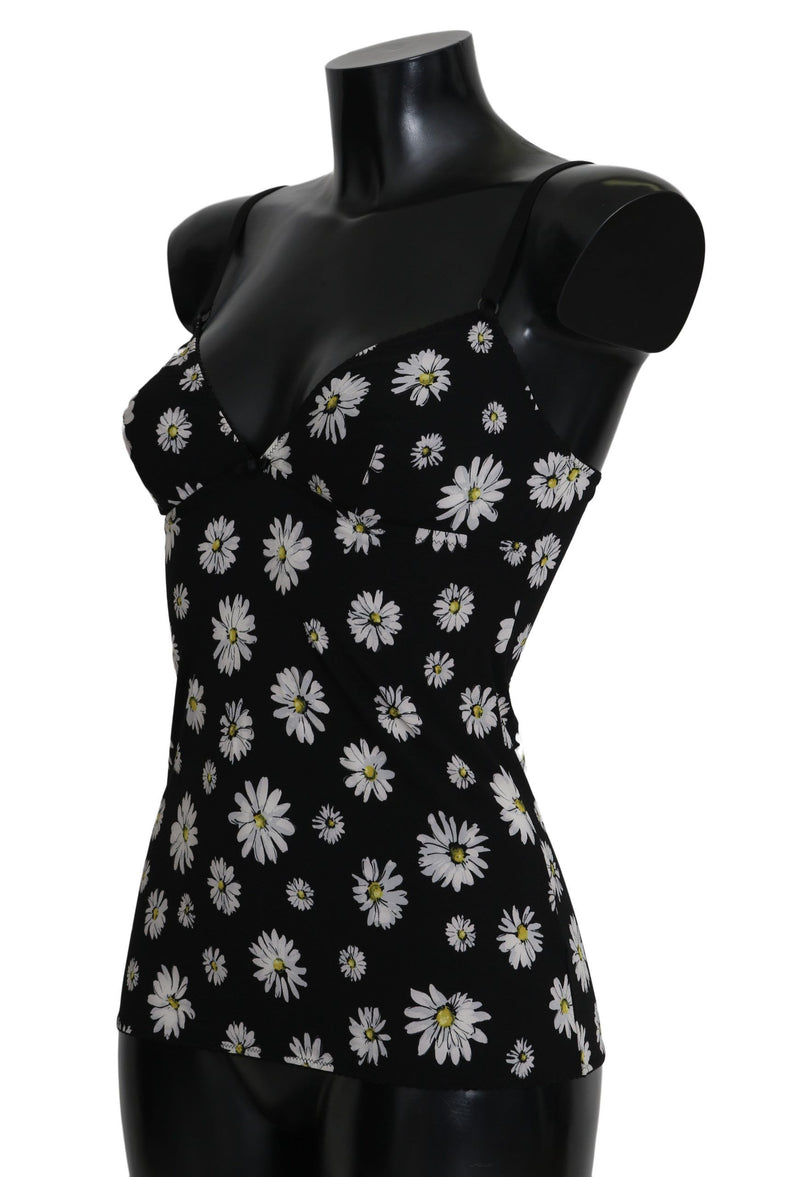 Elegant Black Daisy Floral Lace Chemise Robe