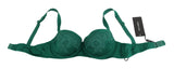 Incantevole reggiseno di seta in pizzo floreale verde