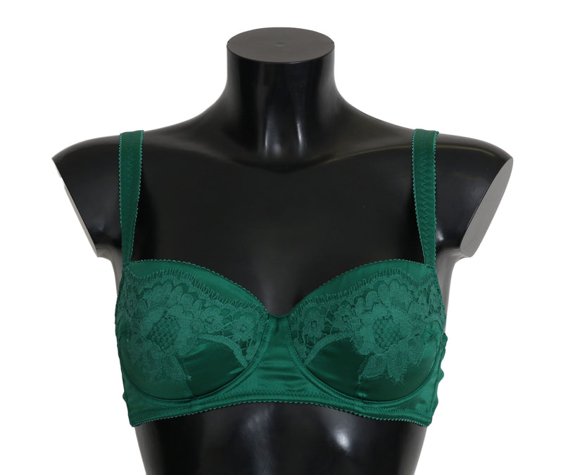 Incantevole reggiseno di seta in pizzo floreale verde