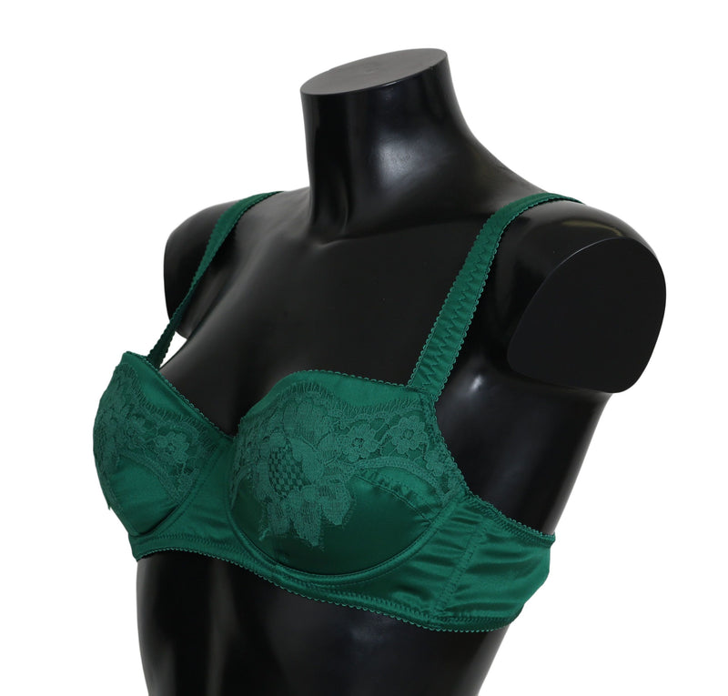 Incantevole reggiseno di seta in pizzo floreale verde