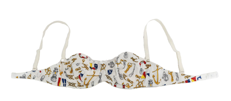 Κομψό White Sailor Print Stretch Bra