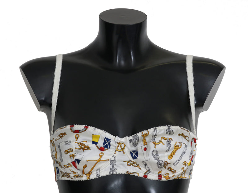 Κομψό White Sailor Print Stretch Bra