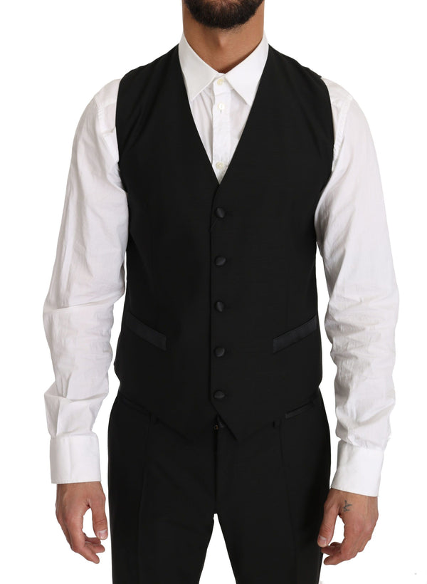 Sleek Black Slim Fit Vest formal