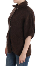 Elegante cardigan marrone a maniche corte