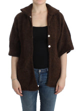 Elegante cardigan marrone a maniche corte