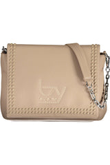 Bolso de hombro con mango de cadena beige con detalles contrastantes