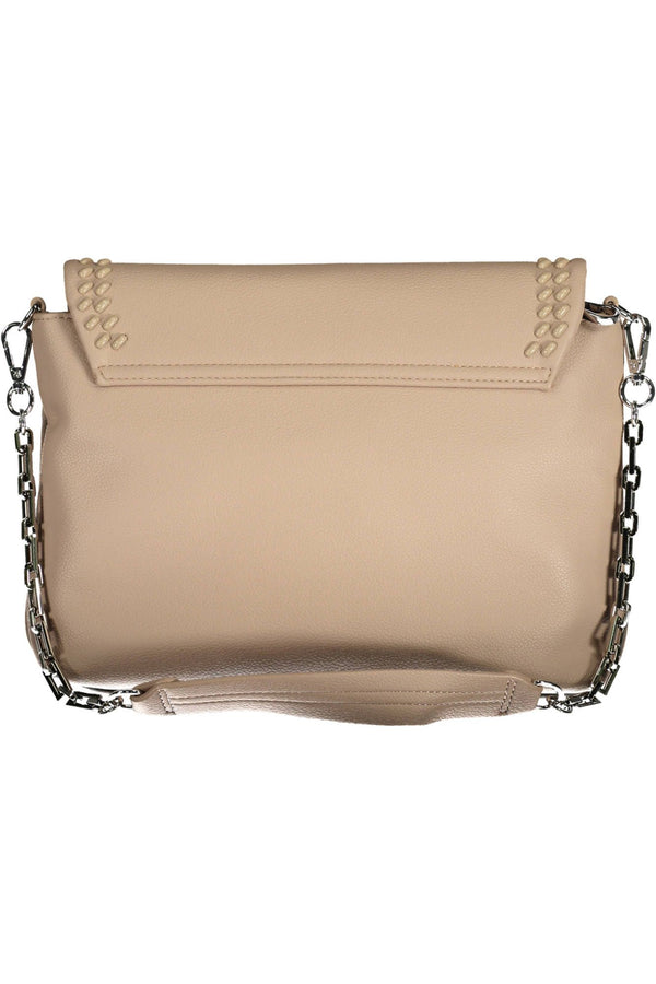 Bolso de hombro con mango de cadena beige con detalles contrastantes