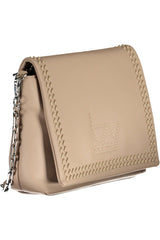 Bolso de hombro con mango de cadena beige con detalles contrastantes