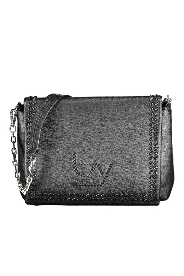 Elegante bolso de hombro negro con mango de cadena