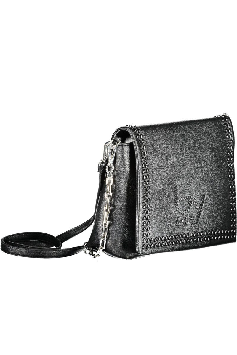 Elegante bolso de hombro negro con mango de cadena