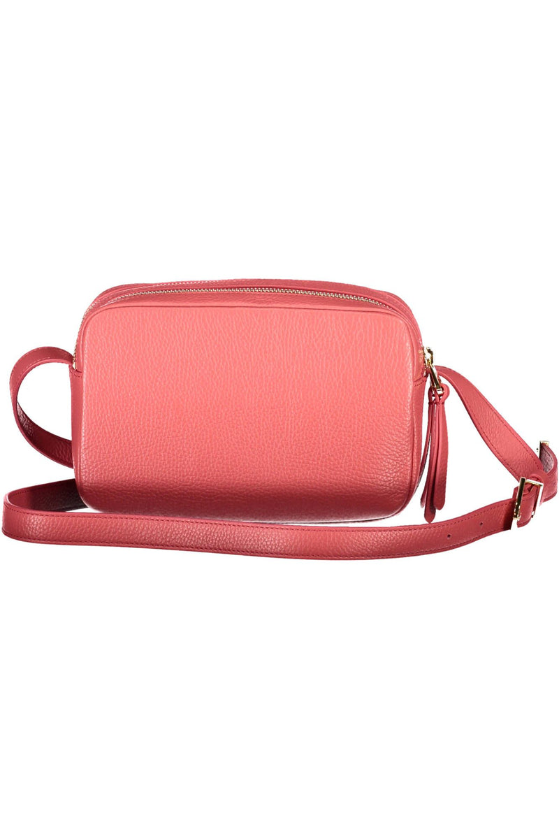 Elegante bolso de hombro de cuero rosa con logotipo